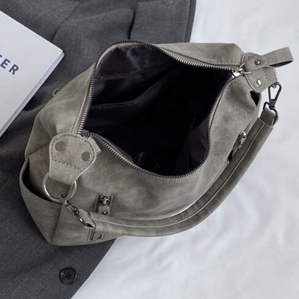 Luxe Grey Zipper Medium Tote Shoulder Bag - Picture 8 of 10